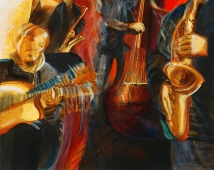 Fine Jazz on a Rainy Night    acrylic on wood