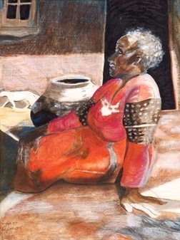 Masutho Medicine Woman   watercolor, goauche and pastel on paper